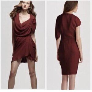 Haute Hippie rust maroon cowl neck silk drapey dress